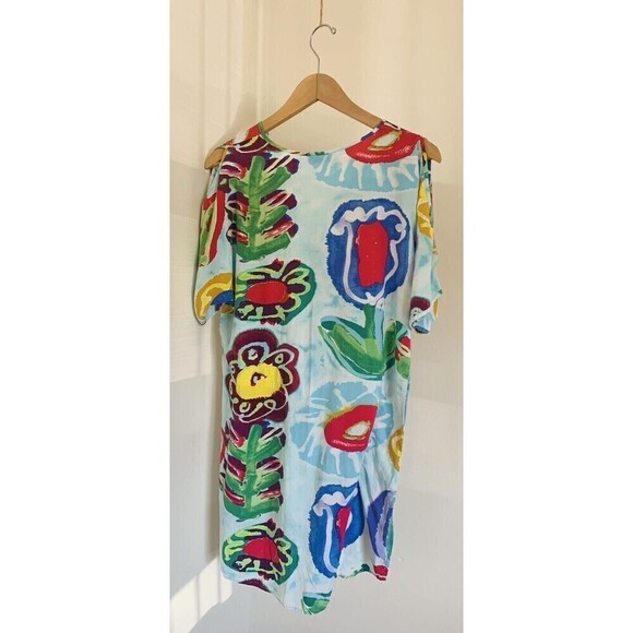 VTG Jams World Abstract Watercolor Big Floral Cut Out Shoulder Shift Dress XS - Picture 5 of 5